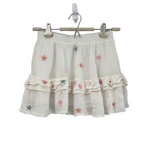 Storia Womens White Pastel Embroidered Star Ruffle Mini Skirt Size Medium